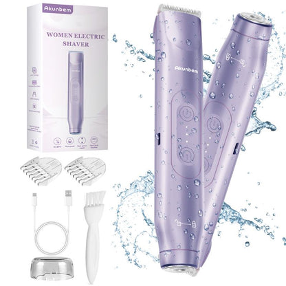 2-in-1 Electric Bikini Trimmer and Shaver for Women, IPX7 Waterproof Rechargeable Razor