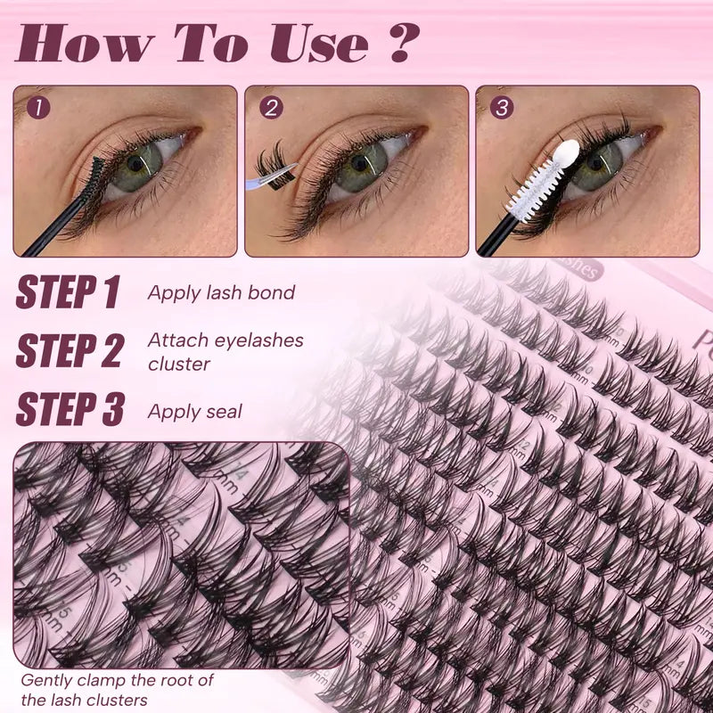 Lash Clusters Kit Wispy Natural DIY Eyelash Extensions 10-16mm 300pcs C Curl Individual Eyelashes