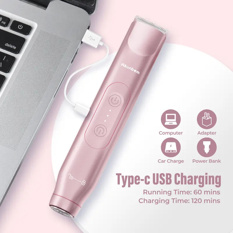 2-in-1 Electric Bikini Trimmer and Shaver for Women, IPX7 Waterproof Rechargeable Razor