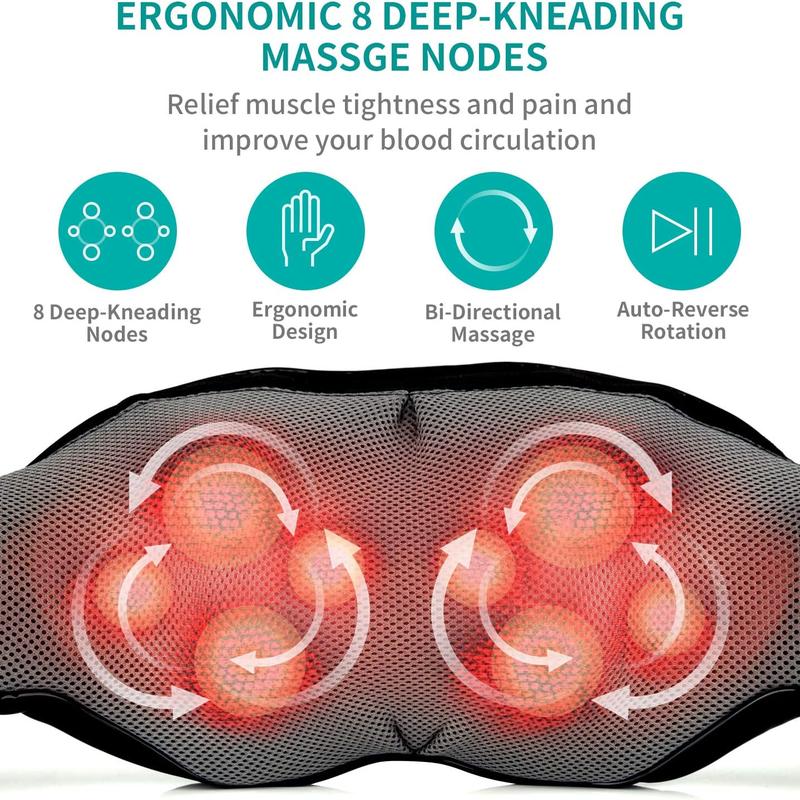 Shiatsu Neck and Back Massager with Soothing Heat and 8 Deep-Kneading Nodes