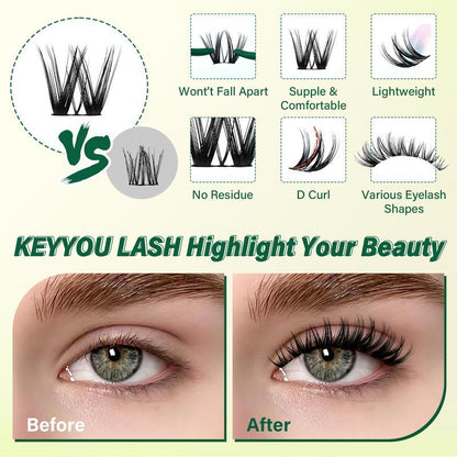 132PCS Cluster Lash Extension Kit - Waterproof D Curl 8-18mm Mix DIY Set