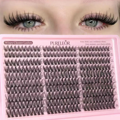 Lash Clusters Kit Wispy Natural DIY Eyelash Extensions 10-16mm 300pcs C Curl Individual Eyelashes