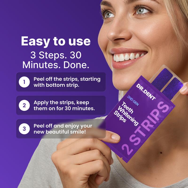 Purple Teeth Whitening Strips - 7/21 Sessions - Non-Sensitive & Peroxide-Free