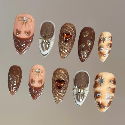 Autumn Spice Collection - 100% Handcrafted 3D Press-On Nails, Reusable Salon-Quality Gel Luxury