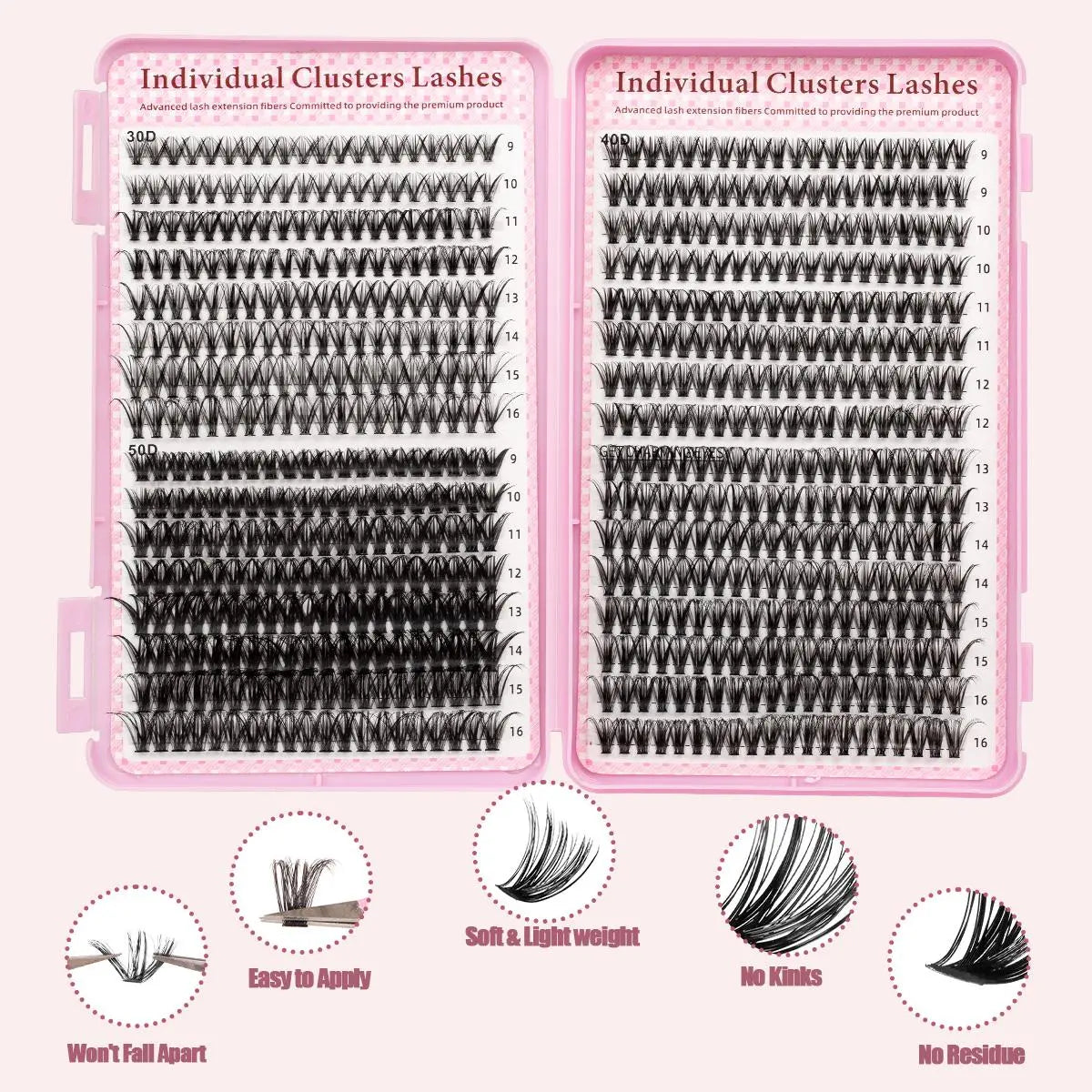 Mixed-Style Lash Clusters Kit, DIY Individual Eyelash Extensions, D-Curl Volume False Eyelashes