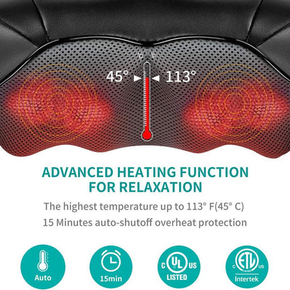 Shiatsu Neck and Back Massager with Soothing Heat and 8 Deep-Kneading Nodes