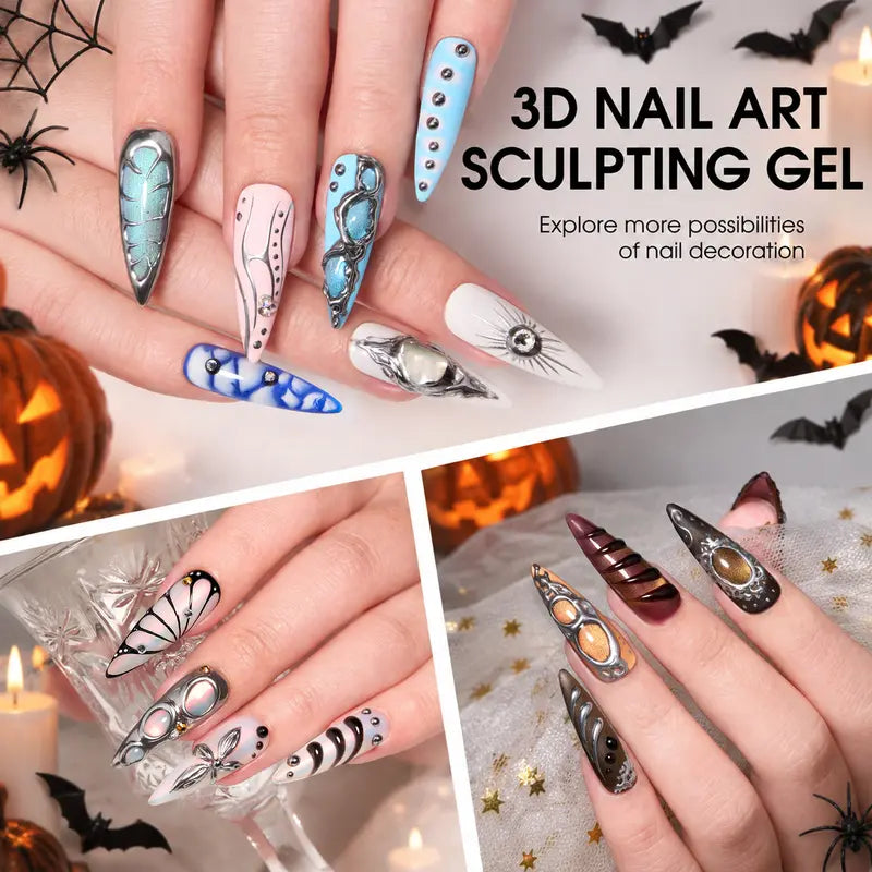 Black 3D Nail Gel 4-in-1, 35g Strong Adhesive and Top Coat for Nail Art