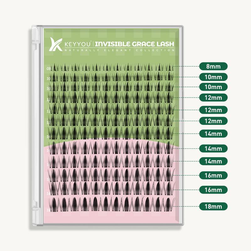 Fairy lash clusters organized in graduated lengths from 8 to 18 millimeters