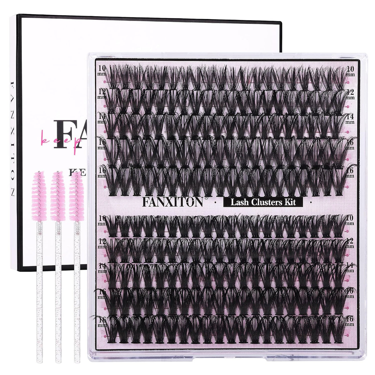 DIY Lash Extension Kit - 154 Pcs Natural Wispy Clusters, D Curl 8-16mm with Bond, Seal, and Tweezers