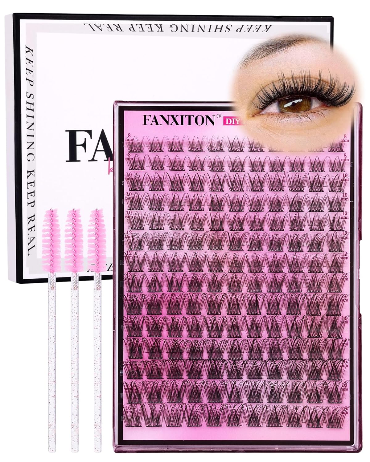 DIY Lash Extension Kit - 154 Pcs Natural Wispy Clusters, D Curl 8-16mm with Bond, Seal, and Tweezers