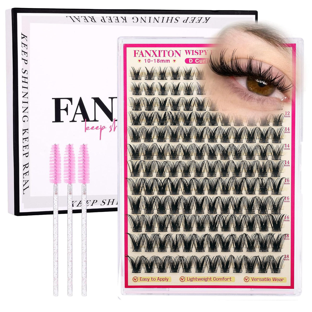 DIY Lash Extension Kit - 154 Pcs Natural Wispy Clusters, D Curl 8-16mm with Bond, Seal, and Tweezers