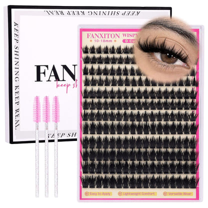 DIY Lash Extension Kit - 154 Pcs Natural Wispy Clusters, D Curl 8-16mm with Bond, Seal, and Tweezers