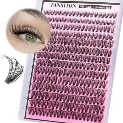 DIY Lash Extension Kit - 154 Pcs Natural Wispy Clusters, D Curl 8-16mm with Bond, Seal, and Tweezers