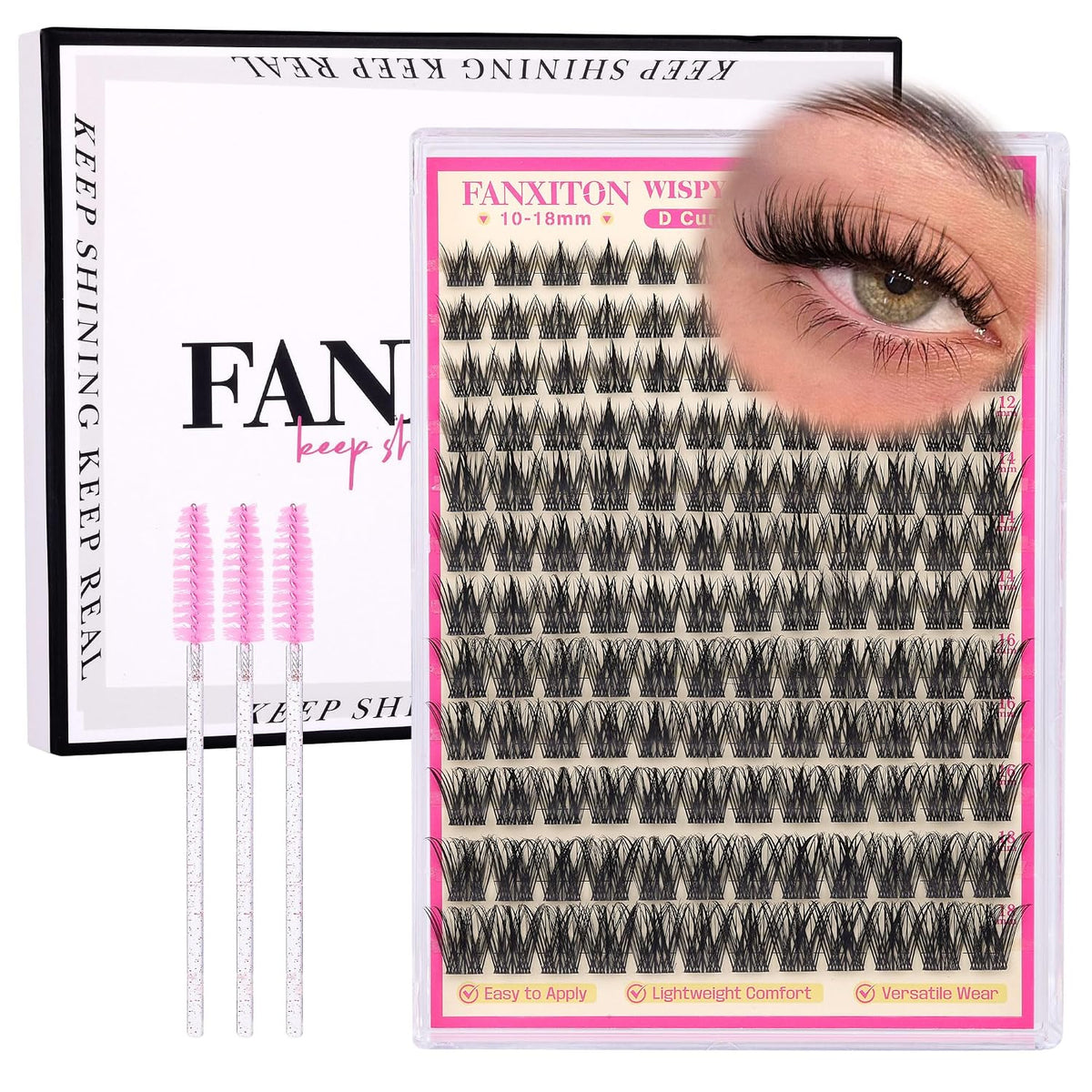 DIY Lash Extension Kit - 154 Pcs Natural Wispy Clusters, D Curl 8-16mm with Bond, Seal, and Tweezers