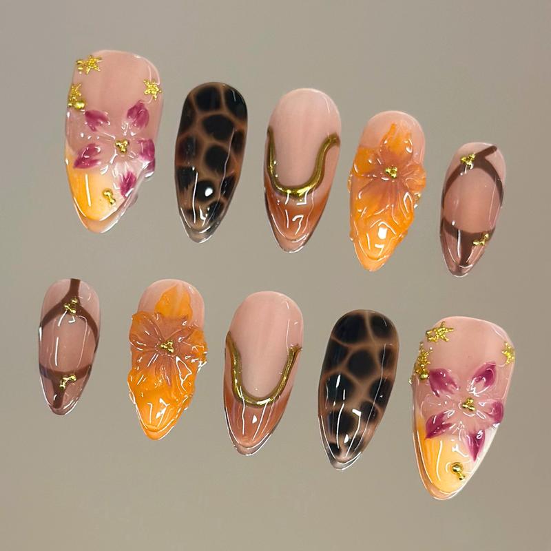 Autumn Spice Collection - 100% Handcrafted 3D Press-On Nails, Reusable Salon-Quality Gel Luxury