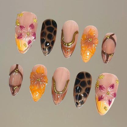Autumn Spice Collection - 100% Handcrafted 3D Press-On Nails, Reusable Salon-Quality Gel Luxury