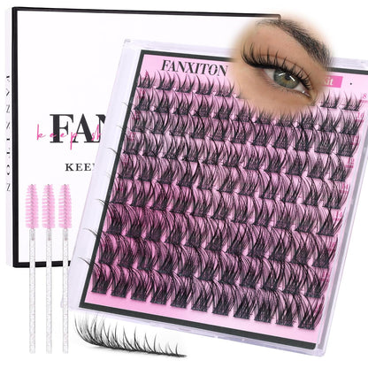 DIY Lash Extension Kit - 154 Pcs Natural Wispy Clusters, D Curl 8-16mm with Bond, Seal, and Tweezers
