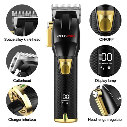 Professional 3-Piece Black and Gold Cordless Hair Clipper & Trimmer Set with LCD Display