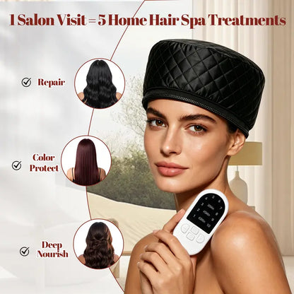 Electric Hair Steamer Cap with 10-Level Quick Heat and 3 Time Settings for Deep Conditioning