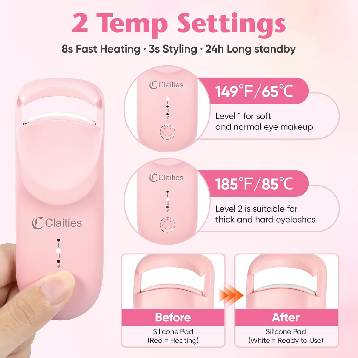 Heated Eyelash Curler - 10s Fast Heating, 24H Long-Lasting Natural Curl