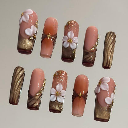 Autumn Spice Collection - 100% Handcrafted 3D Press-On Nails, Reusable Salon-Quality Gel Luxury