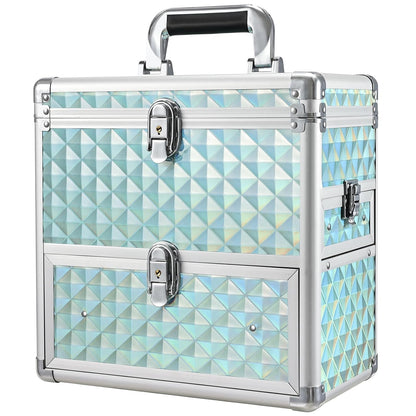 Professional Makeup Train Case with Drawer, Mirror and Sponge Dividers - Rose Gold
