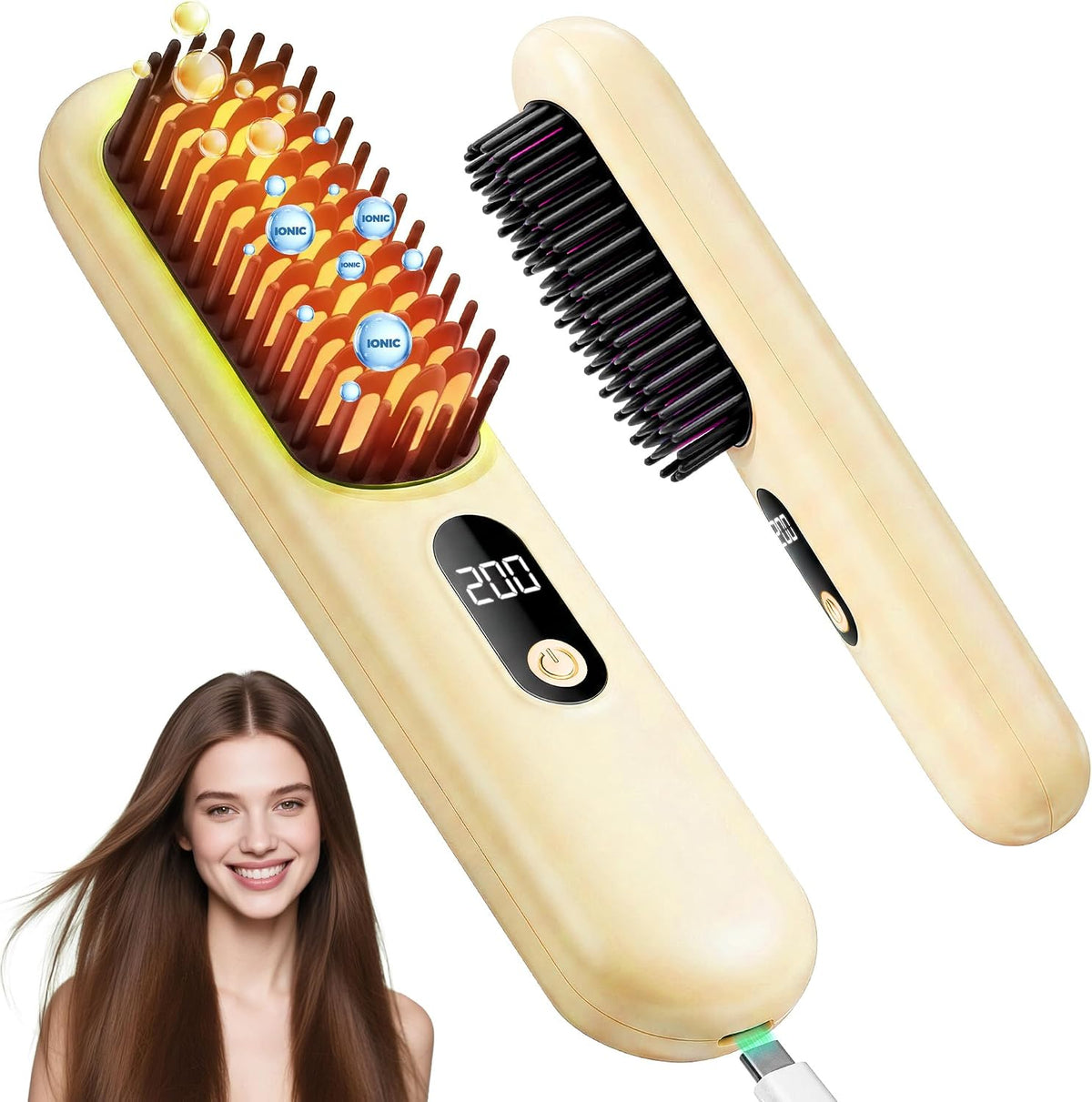 Cordless Hair Straightener Brush, Portable Mini Straightener with MCH Heating & Ionic Ceramic Care