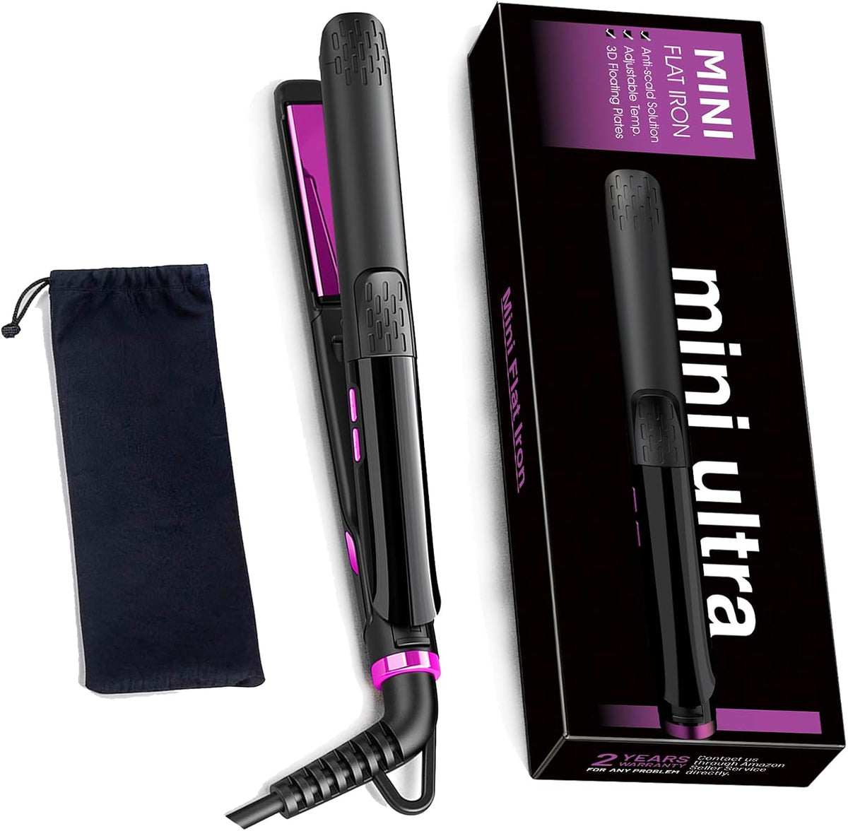 0.5 Inch Mini Flat Iron with Adjustable Temp, 100-240V Dual Voltage Hair Straightener for Short Hair