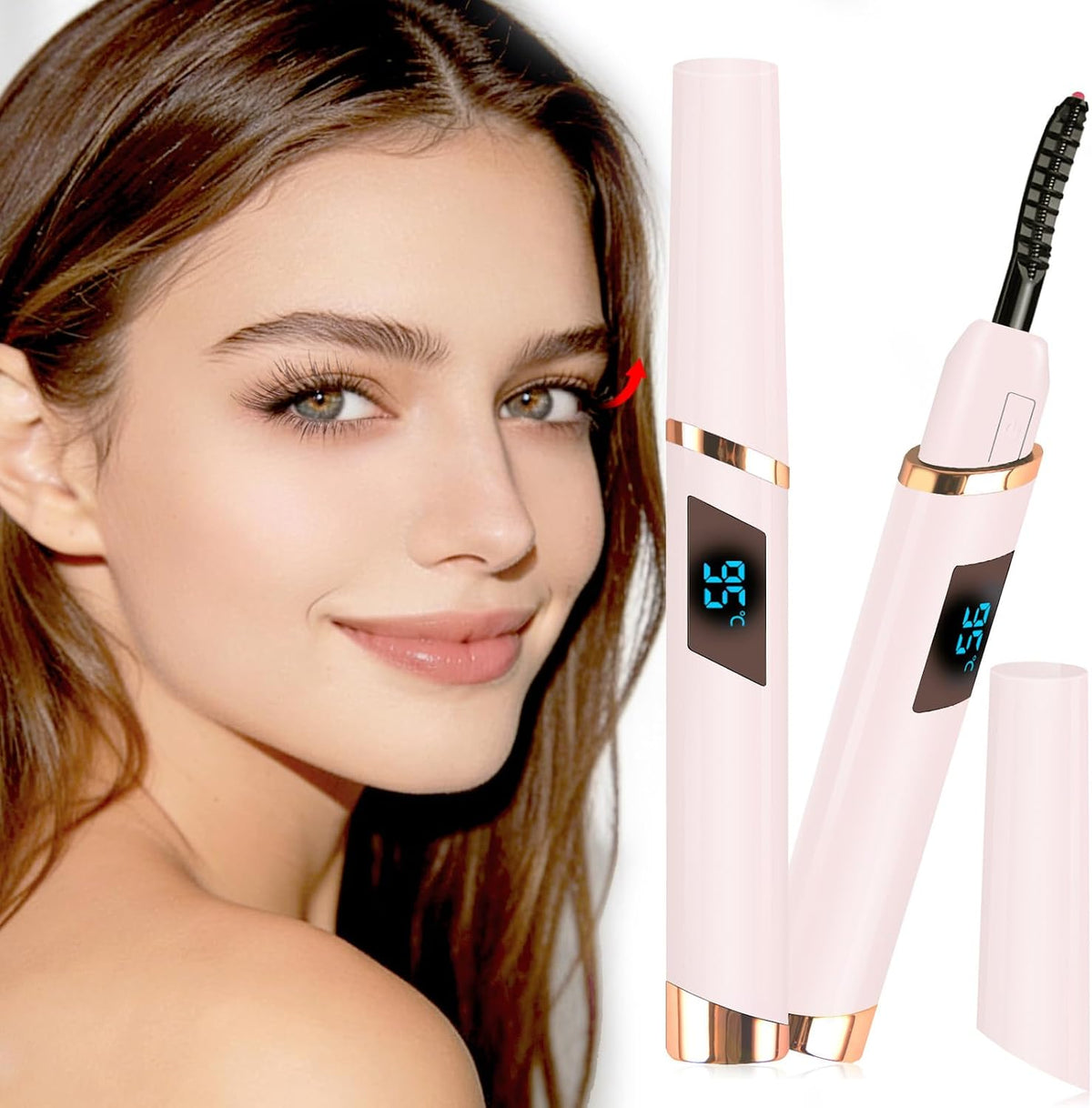 Heated Eyelash Curler with Battery Indicator, 3 Temperature Modes LED Display USB Rechargeable Makeup Tool