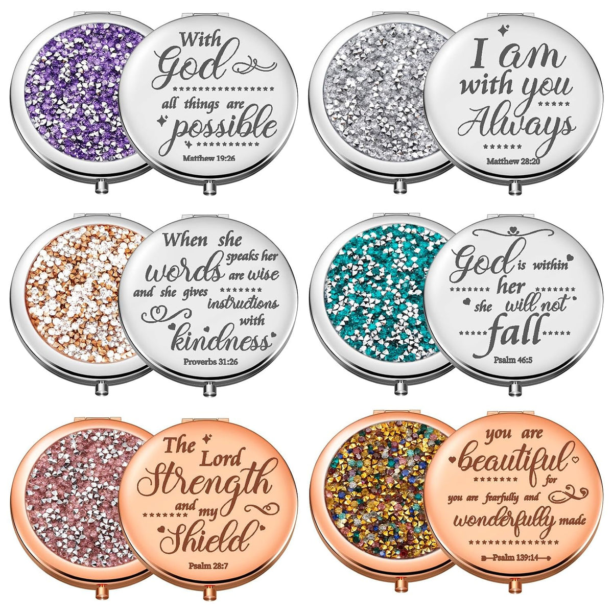 12 Pcs Easter Christian Compact Mirror Gifts for Women, Bible Verse Bulk Hand Makeup Mirrors