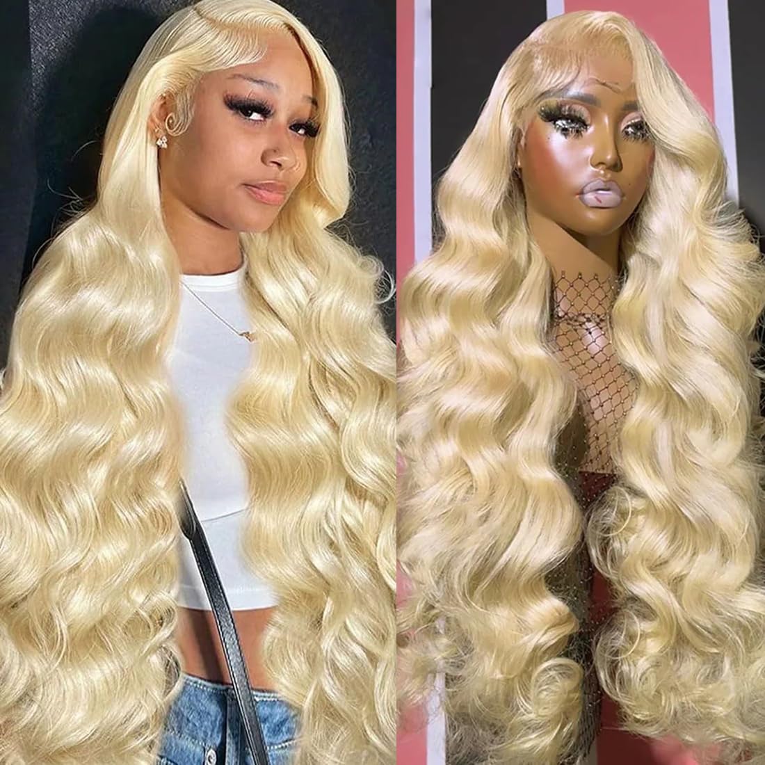 613 Blonde 13x6 Lace Front Wig Human Hair 28 Inch Body Wave 200% Density HD Transparent Lace