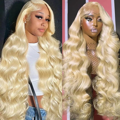 613 Blonde 13x6 Lace Front Wig Human Hair 28 Inch Body Wave 200% Density HD Transparent Lace