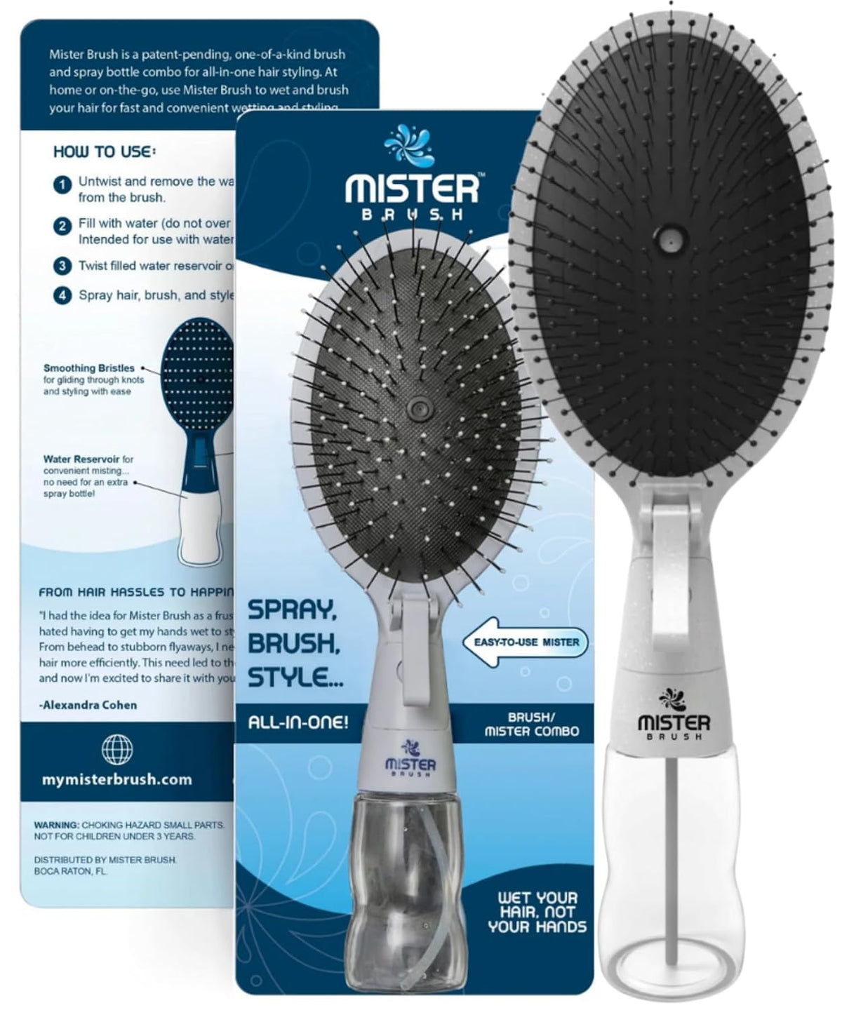 2-in-1 Misting Hairbrush - Innovative Spray-Integrated Detangling Tool for Wet & Dry Styling (White)