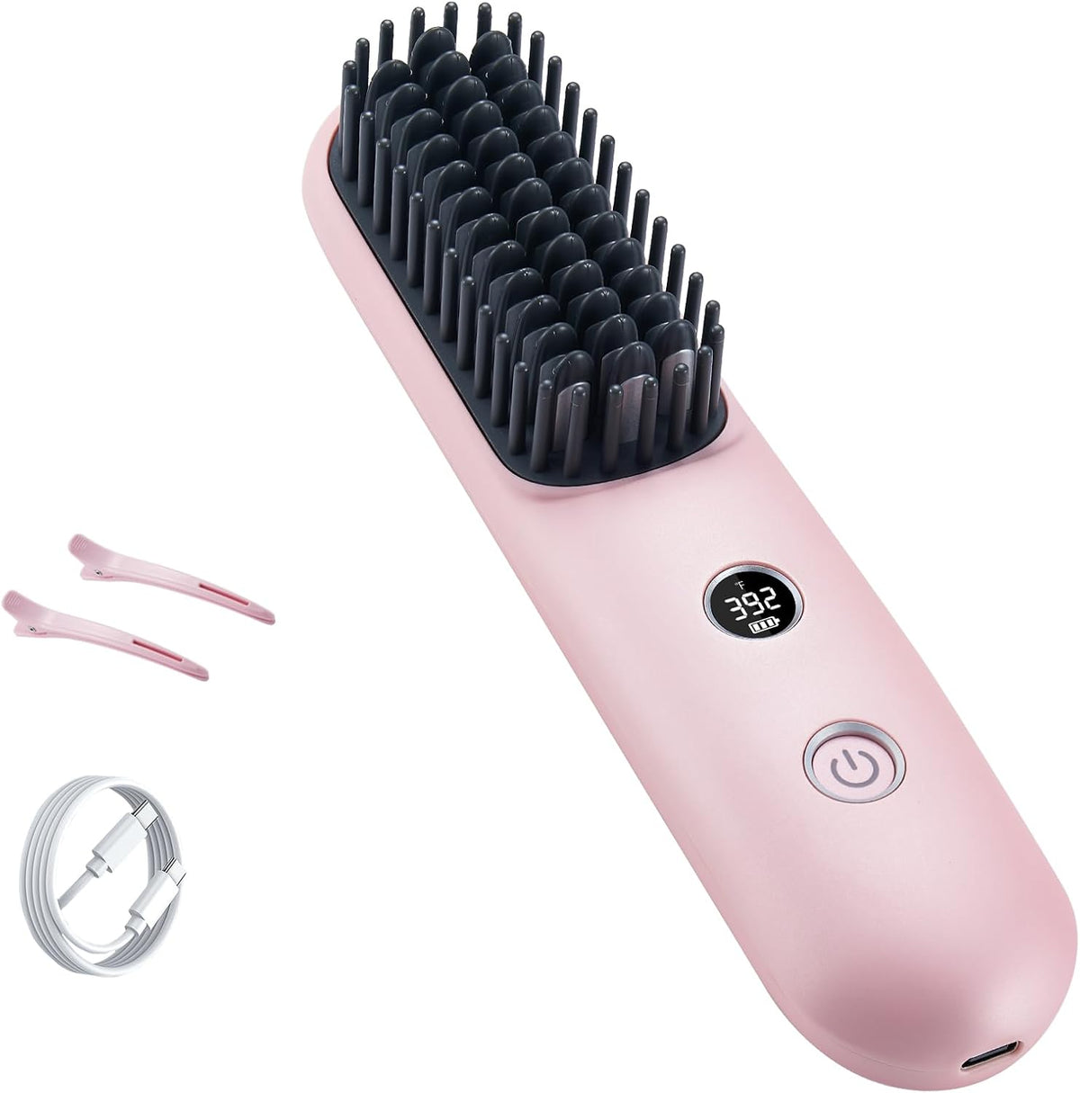 LCD Screen Cordless Hair Straightener and Curler 2 in 1, Rechargeable Negative Ionic Brush