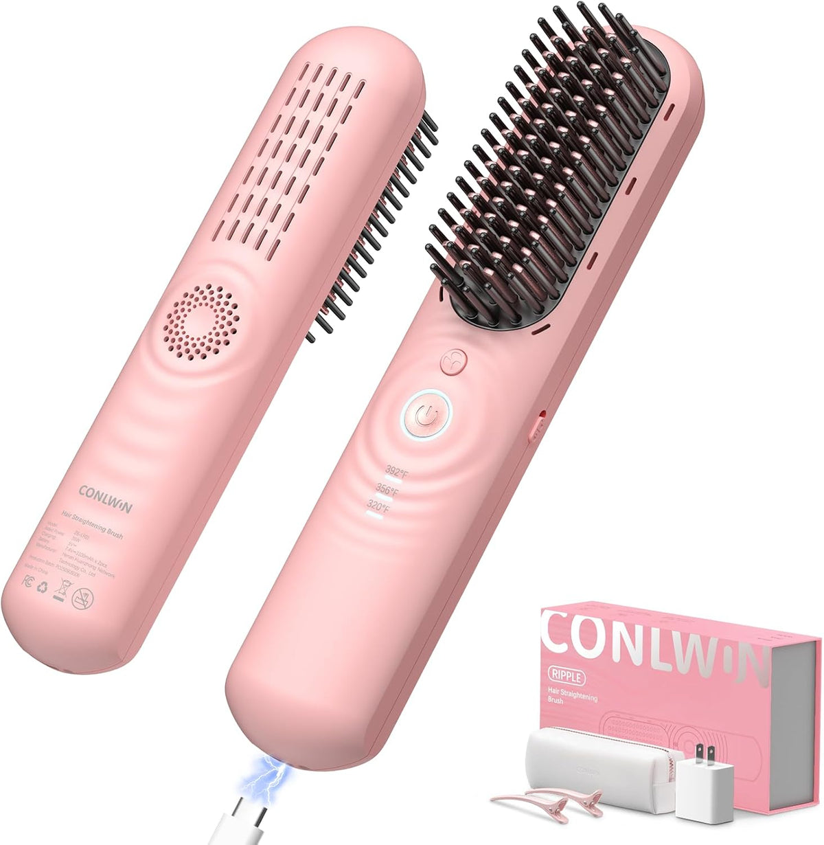 Cordless Hair Straightener Brush with Cool Air, Portable Mini Travel Styler for Thick Curly Hair