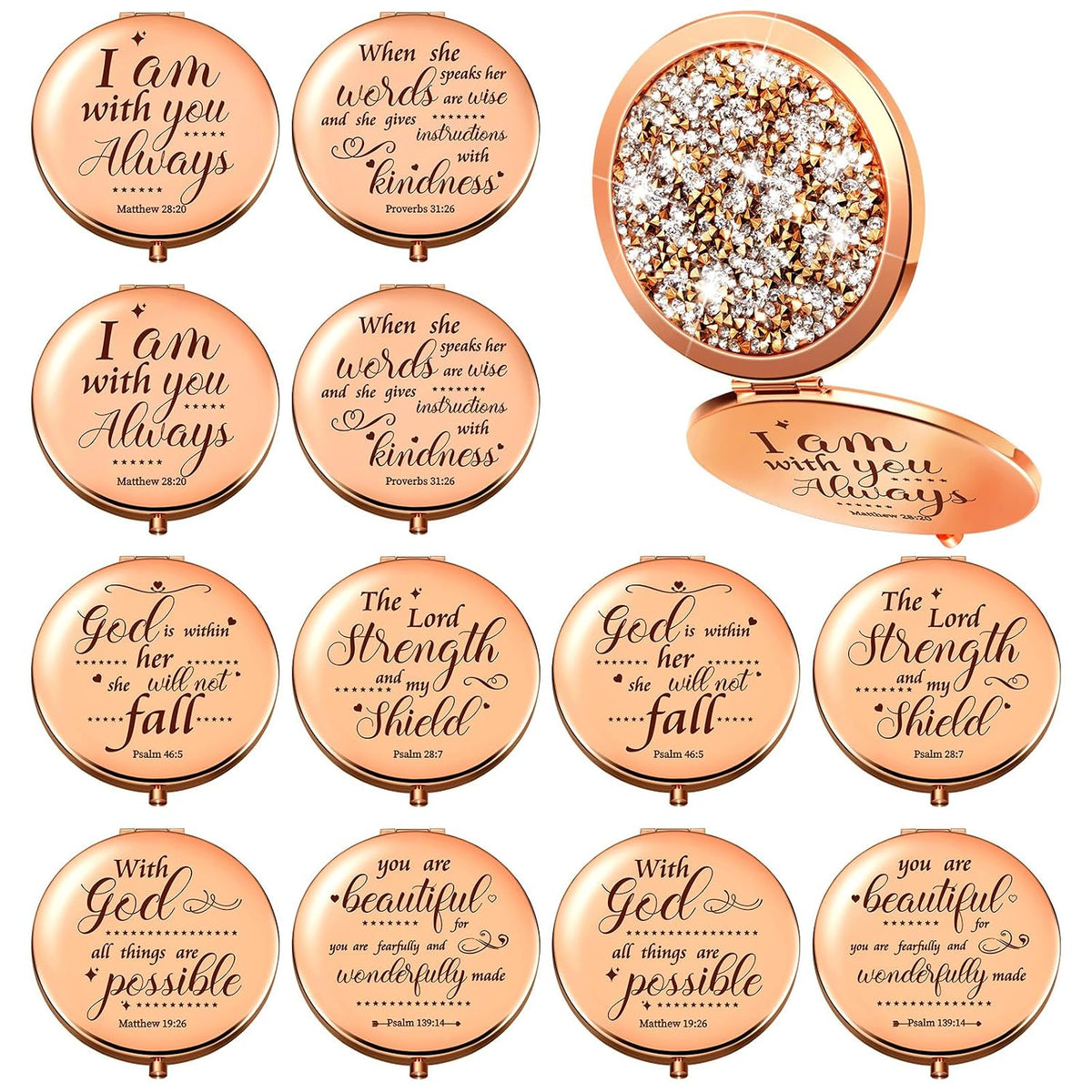 12 Pcs Easter Christian Compact Mirror Gifts for Women, Bible Verse Bulk Hand Makeup Mirrors
