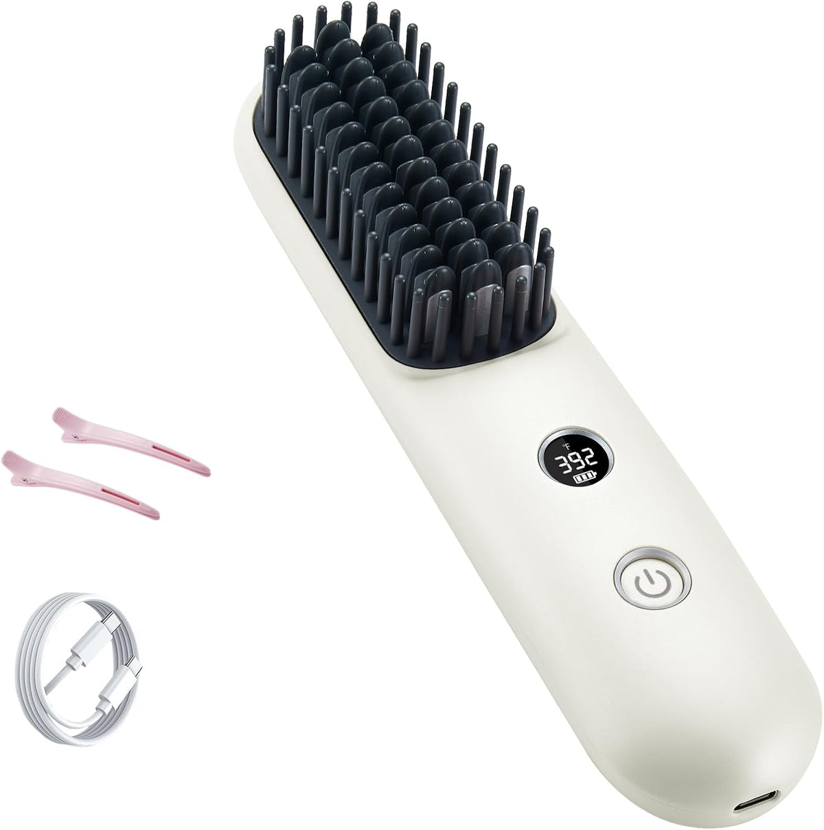LCD Screen Cordless Hair Straightener and Curler 2 in 1, Rechargeable Negative Ionic Brush