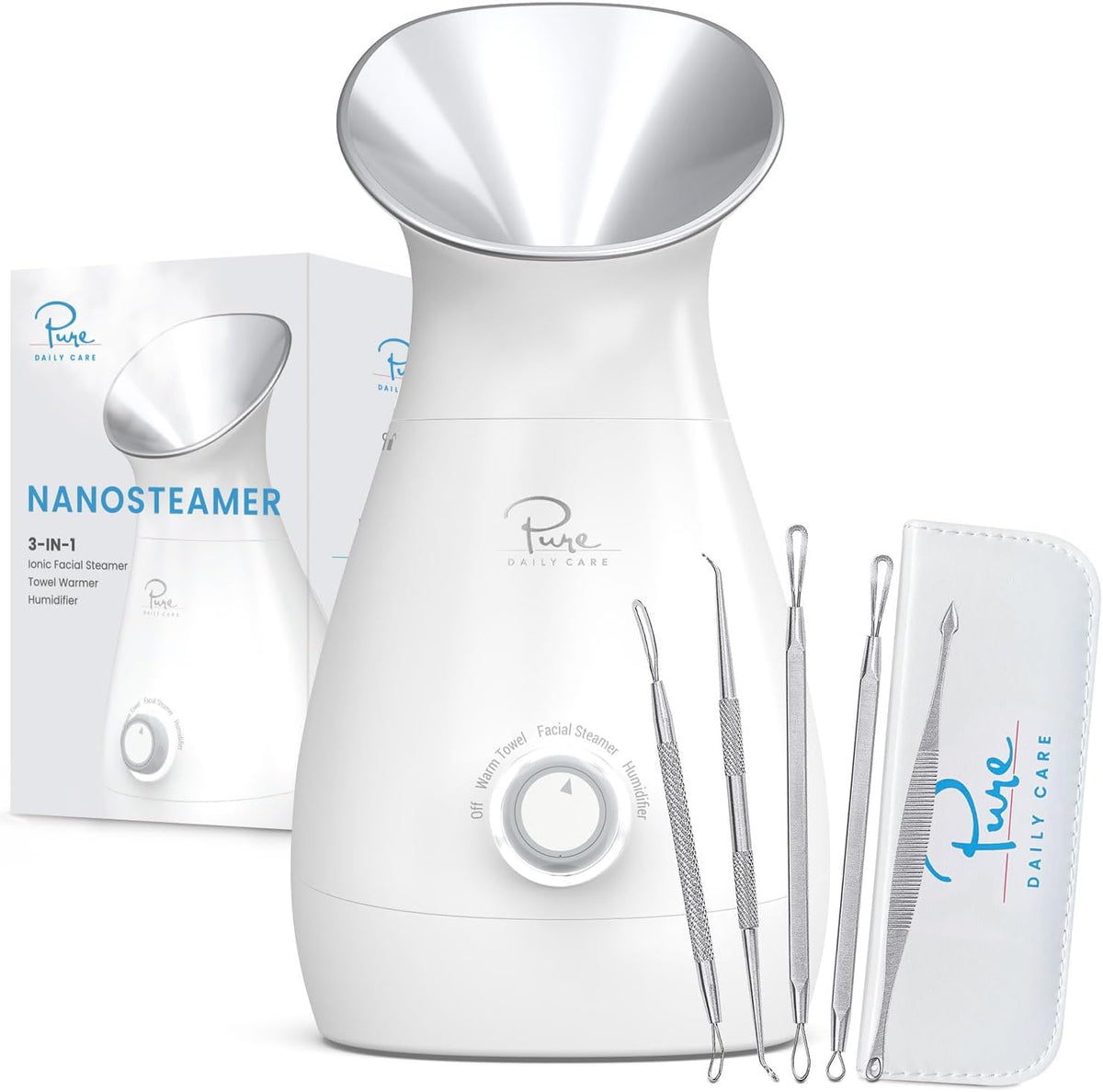3-in-1 Nano Ionic Facial Steamer with Precise Temp Control and 5-Piece Skin Kit - Teal