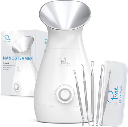 3-in-1 Nano Ionic Facial Steamer with Precise Temp Control and 5-Piece Skin Kit - Teal