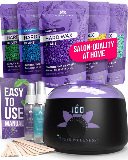 Award Winning Waxing Kit for Sensitive Skin - Digital Display Warmer with Hard Wax Beads