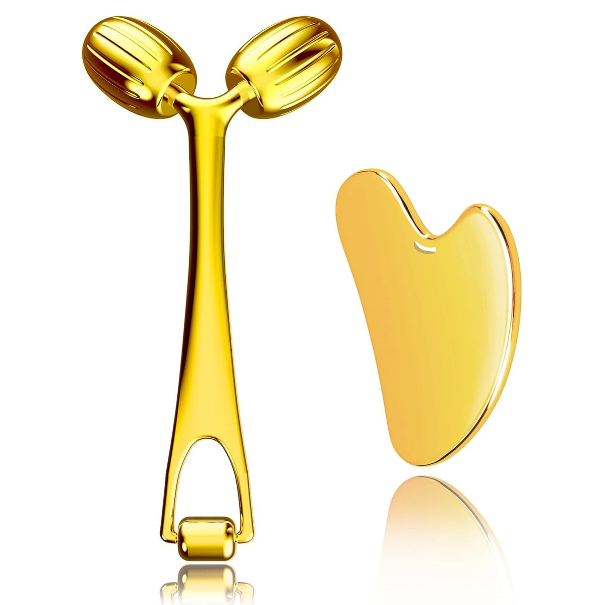 Stainless Steel Gua Sha Facial Tools and Face Roller Set for Skincare and Sculpting