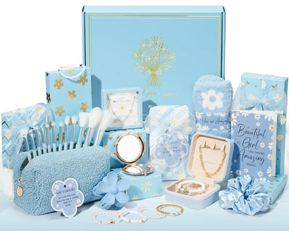 8 PCS Easter Basket Gifts for Tween & Teen Girls, Trendy Makeup Brushes & Bag Set