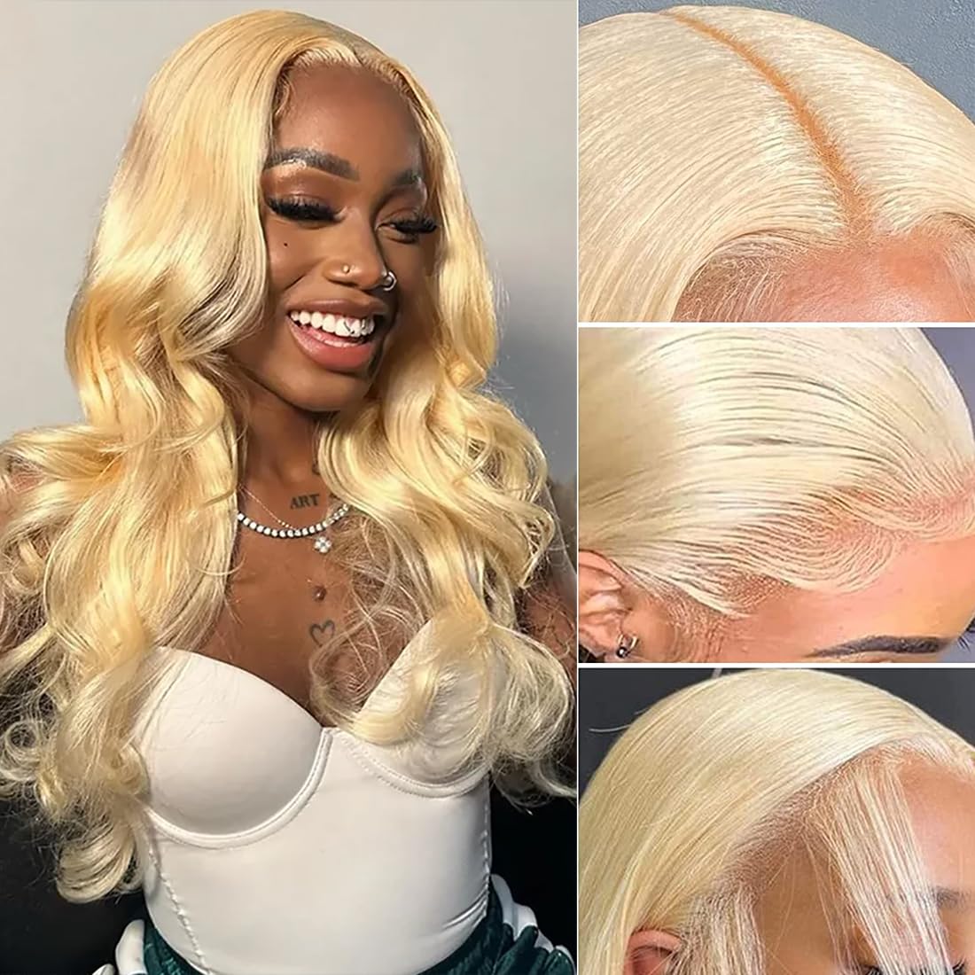613 Blonde 13x6 Lace Front Wig Human Hair 28 Inch Body Wave 200% Density HD Transparent Lace