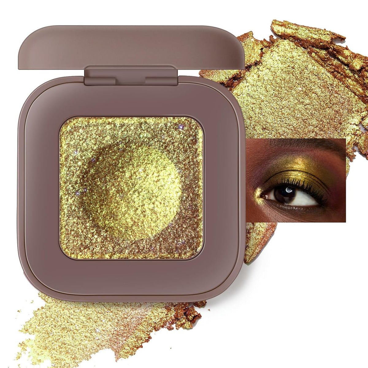 Duochrome Plum Mauve Green Blue Glitter Eyeshadow Palette, Holographic Chameleon Shimmer Metallic Eye Shadow