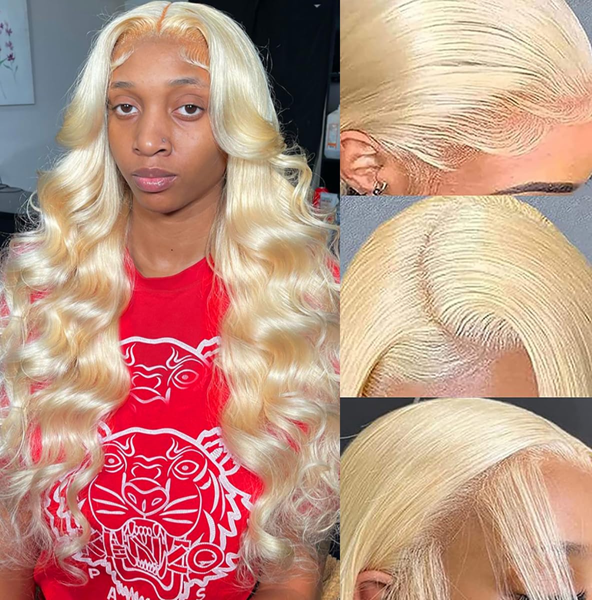 613 Blonde 13x6 Lace Front Wig Human Hair 28 Inch Body Wave 200% Density HD Transparent Lace