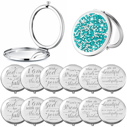 12 Pcs Easter Christian Compact Mirror Gifts for Women, Bible Verse Bulk Hand Makeup Mirrors