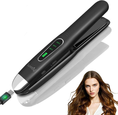 Cordless Hair Straightener, Titanium Portable Flat Iron for Travel, 2 in 1 Mini Styler with Comb & Clip