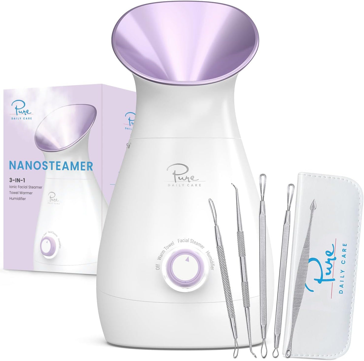 3-in-1 Nano Ionic Facial Steamer with Precise Temp Control and 5-Piece Skin Kit - Teal