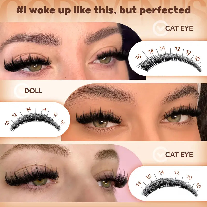 Spiky Manga Lash Clusters - Wispy Anime Eyelash Extensions, D Curve 12-18mm, 204 Pcs