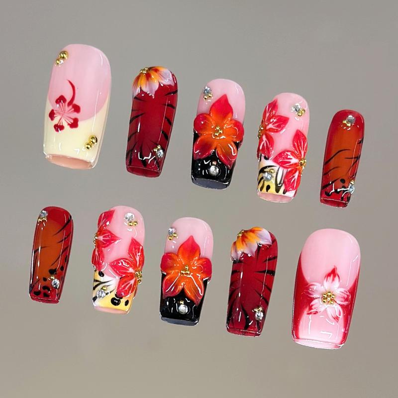 Autumn Spice Collection - 100% Handcrafted 3D Press-On Nails, Reusable Salon-Quality Gel Luxury